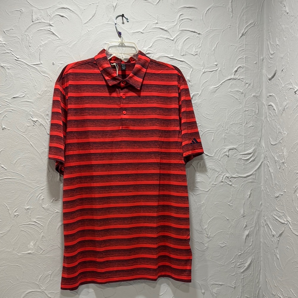 Adidas Men's Red Striped Polo Shirt - Sizes: M, XL
